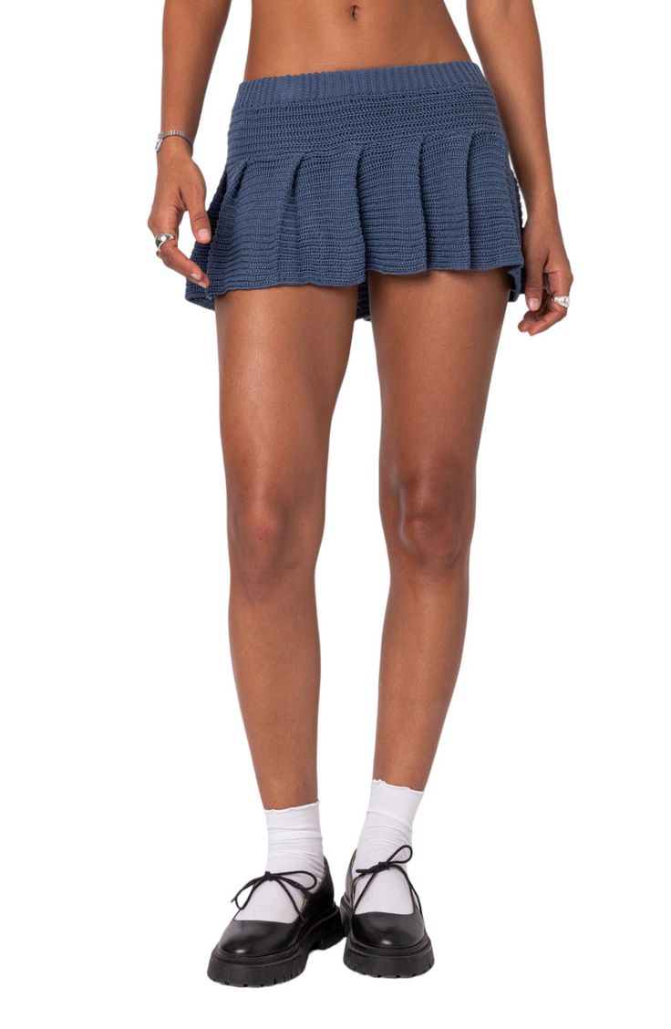 Chunky stitching and impeccable pleats create the flouncy silhouette of this outfit-making miniskirt. Elastic waist 100% Acrilan acrylic Hand wash, dry flat Imported Casual Pleated Skirt With Built-in Shorts For Spring, Spring Flared Mini Skirt With Built-in Shorts, Trendy Pleated Short Tennis Skirt, Trendy Short Pleated Tennis Skirt, Cotton Mini Tennis Skirt With Built-in Shorts, Summer Mini Pleated Skirt With Built-in Shorts, Spring Mini Pleated Skirt With Built-in Shorts, Blue Pleated Hem Bottoms For Summer, Blue Short Inseam Mini Skirt For Spring