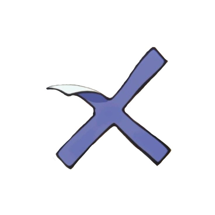 the letter x is made up of blue and white paper with scissors on top of it