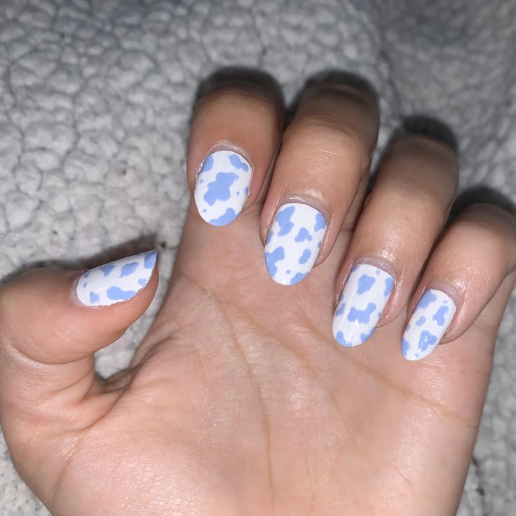 Colored Cow Print Nails, Cow Print Nails Colorful, Different Color Cow Print Nails, Pink And Blue Cow Print Nails, Light Blue Cow Print Nails, Blueberry Cow Nails, Blue Cow Print Nail Ideas, Blue Cow Print Nails Acrylic, Purple Cowprint Nails