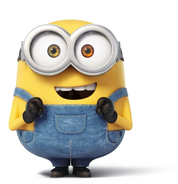 a minion with big eyes and overalls standing in front of a white background