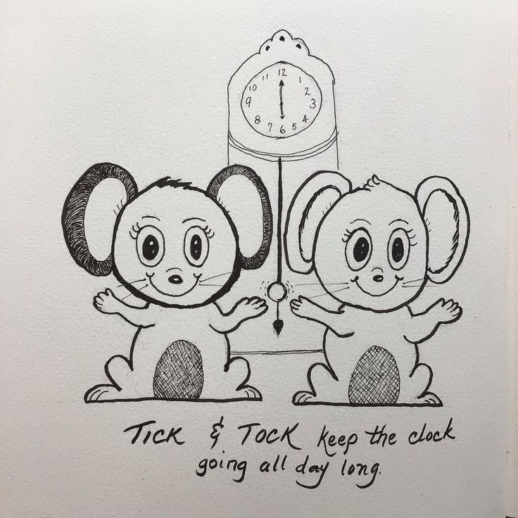 a drawing of two monkeys standing next to a clock with the words trick & treat keep the clock going all day long