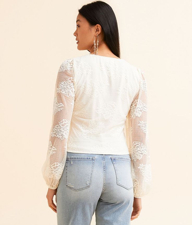 Willow & Root Floral Lace Top - Cream Medium, Women's Cream Lined lace-up top Sheer bubble sleeves Elasticized cuffs Bust measures 32 on size small Body length 19 on size small. Self: 90% Nylon 10% Spandex. Lining: 95% Polyester 5% Spandex. Spaghetti: 100% Polyester. Hand wash cold. Do not bleach Line dry. Low iron if needed. Apparel & Accessories > Clothing > Shirts & Tops Fitted V-neck Top With Lace Sleeves, Fitted Top With Sheer Puff Sleeves, Fitted Top With Lace Patchwork For Fall, Sheer Long Sleeve Tops For Brunch, Long Sleeve Tops With Sheer Sleeves For Brunch, Fitted Sheer Puff Sleeve Top For Spring, Spring Lace Top With Puff Sleeves, Lace Tops With Lace Sleeves For Brunch, Spring Lace Top For Brunch