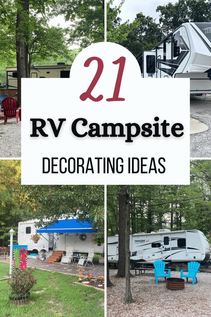 rv campsite with text overlay that reads 21 rv campsite decorating ideas