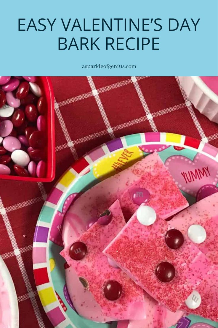 valentine's day bark recipe on a plate with candy