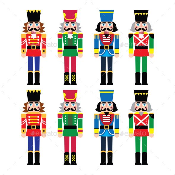 nutcrackers in different colors and sizes on white background - miscellaneous objects illustrations