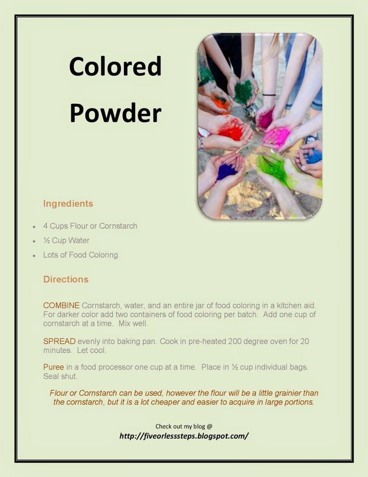 the front cover of colored powder is shown in white and green colors, with an orange border