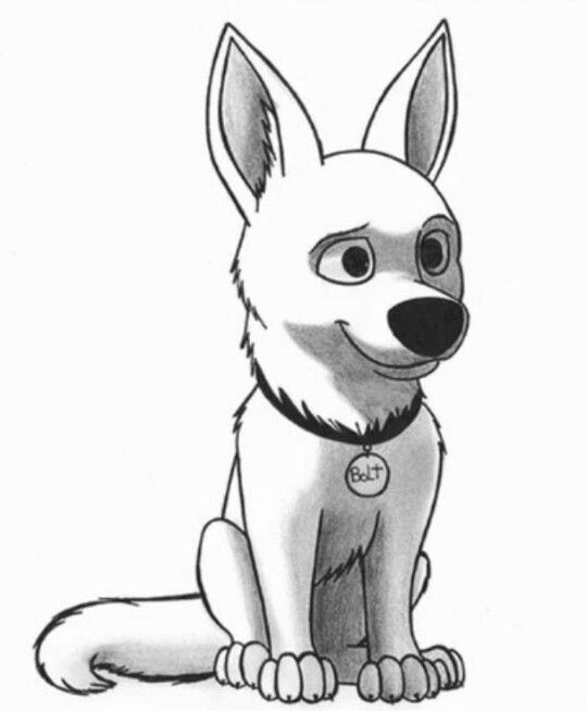 a drawing of a dog sitting down with its eyes wide open and ears slightly closed