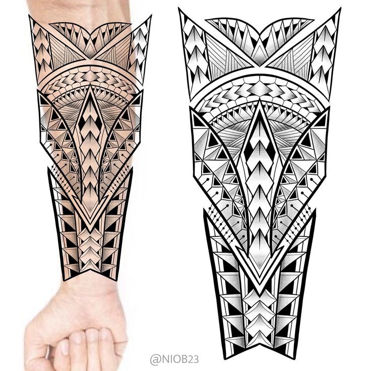 an arm tattoo design with geometric shapes and lines on both sides of the arm, which is