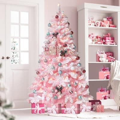 The flocked pink Christmas pine tree is 6.5 ft. H with a 3.8 ft. bottom, tapering from bottom to top. It's armed in 3-sections and the stems of the pink artificial Christmas tree are strong enough to hang ornaments on. The material of the snow flocked Christmas tree is PVC, featuring non-toxic and tasteless. 250 LEDs is well arranged the flocked Christmas pine tree with warm white light, bringing you a happy and joyful Christmas. Christmas Tree Store, Flocked Christmas Tree, Flocked Trees, Artificial Christmas Trees, Pre Lit Christmas Tree, Flocked Christmas Trees, Warm White Light, Pink Trees, Pink Christmas Tree