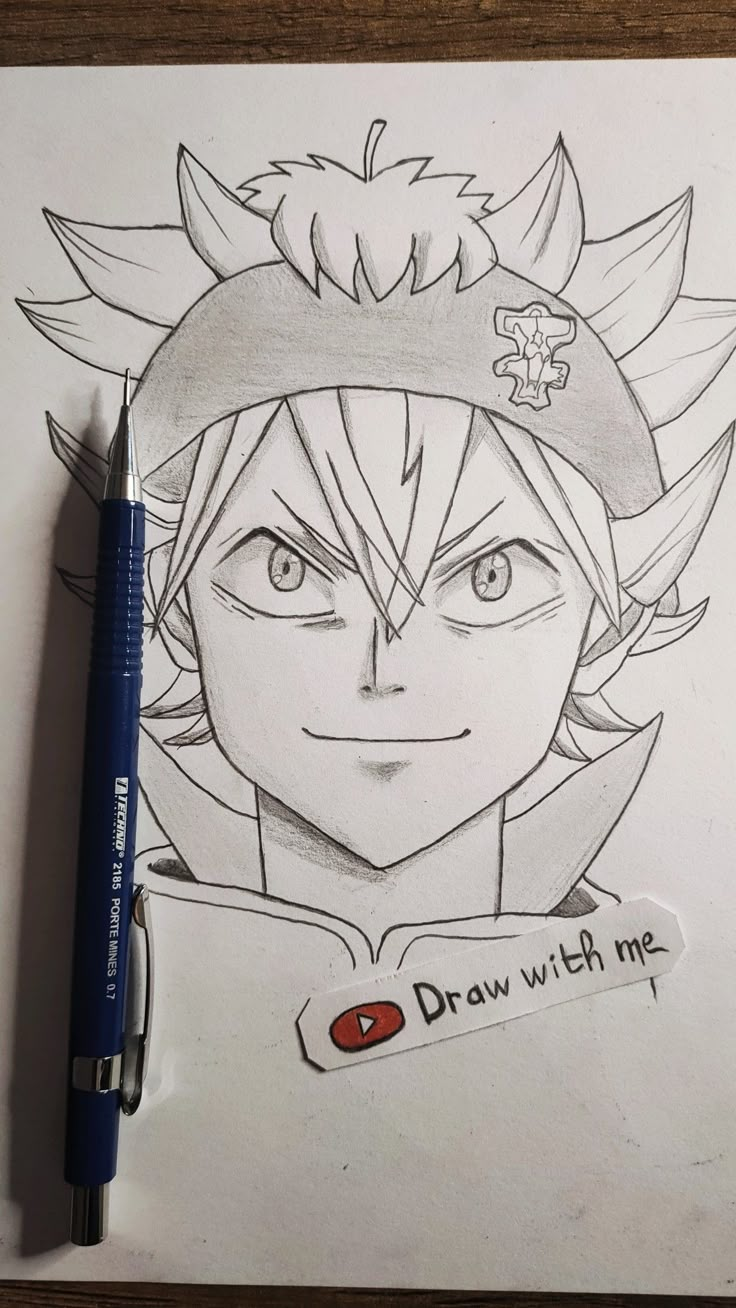 a drawing of an anime character with horns on his head, and the words draw with me written below it