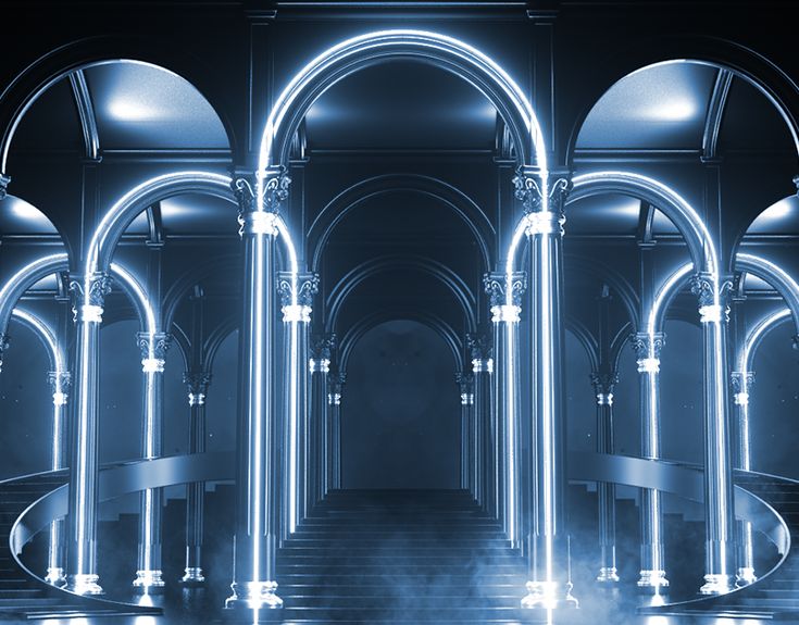 an image of a hallway with arches and lights