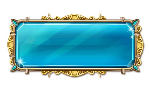 a blue and gold frame with an ornate design on the bottom, in front of a white background