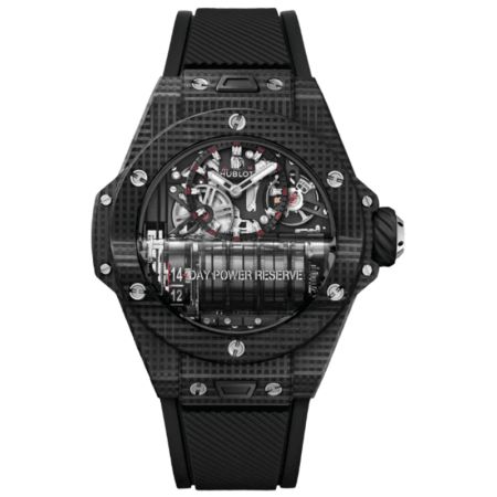 Brand New Authentic Hublot Big Bang MP-11 Limited Edition Manual Winding 3D Carbon Rubber Strap Men's Luxury Watch Model 911.QD.0123.RX. 3D Carbon Fiber case with Black Lined Rubber Straps strap. Titanium Deployment with Push Button clasp. Fixed. 3D Carbon Fiber with 6 H-shaped Titanium Screws bezel. Dial description: Luminous Silver Tone Hands and Stick Hour Markers with Minute Markers Around the Outer Rim and a Power Reserve Sub-dial on a Skeleton Dial. Swiss Manual Winding movement. Chronograph sub-dials display: Power Reserve. Powered by Hublot Calibre HUB9011. Power Reserve Movement with 7 Series-coupled Barrels and Power Reserve Display Roll engine with 336 hours power reserve. Watch functions: Power Reserve, Hour, Minute. Pull/Push crown. Scratch Resistant Sapphire crystal. Unique c Panerai Luminor 1950, Hublot Big Bang, Hublot Watches, Rubber Watches, Mens Luxury, Luxury Watches For Men, Watch Model, Big Bang, Sport Watches