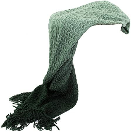 a green and black scarf on a white background