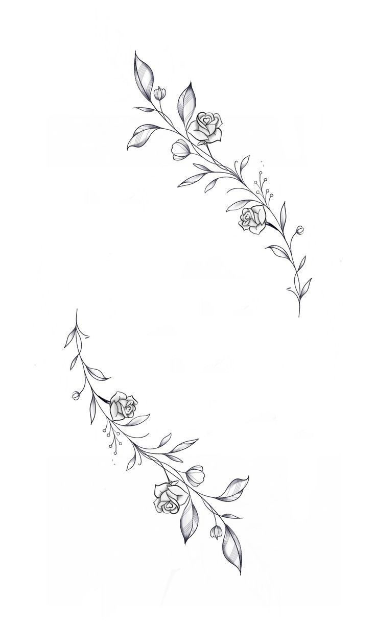 a drawing of flowers and leaves on a white background