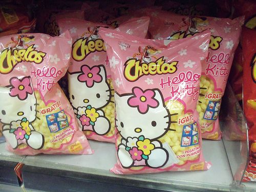 hello kitty snacks are on display in a store