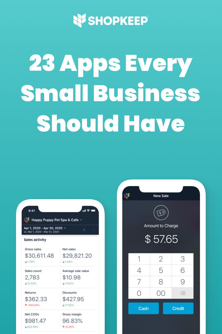 two smartphones with the text 23 apps every small business should have