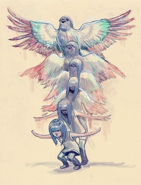 a drawing of two people with wings on their backs