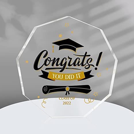 congratulations you did it acrylic plaque with graduation cap and diploma ribbon on top