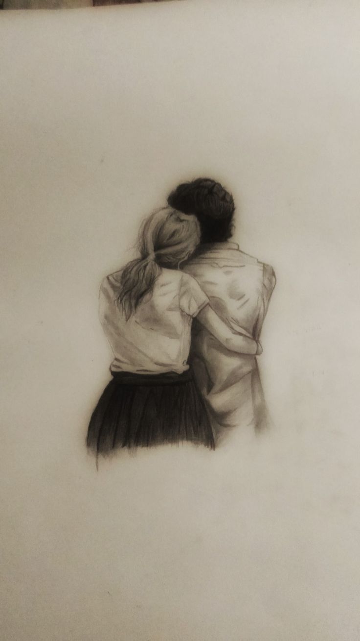 two people hugging each other in the middle of a drawing