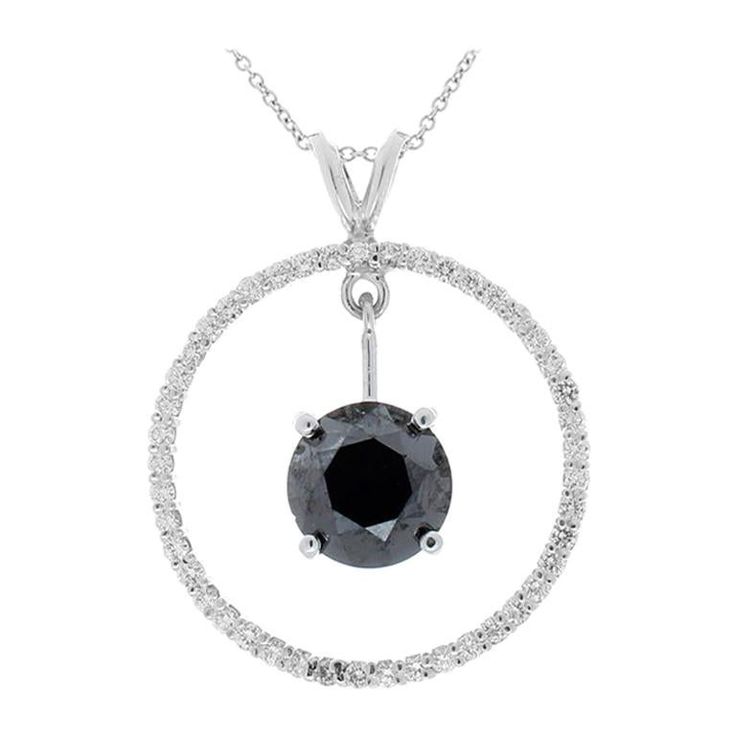 3.87 Carat Black Diamond Circle Pendant in 14 Karat White Gold Black Diamond Pendant, Diamond Circle Pendant, Diamond Pendent, White Gold Set, Circle Pendant Necklace, Circle Diamond, Black Diamonds, Circle Necklace, Circle Pendant