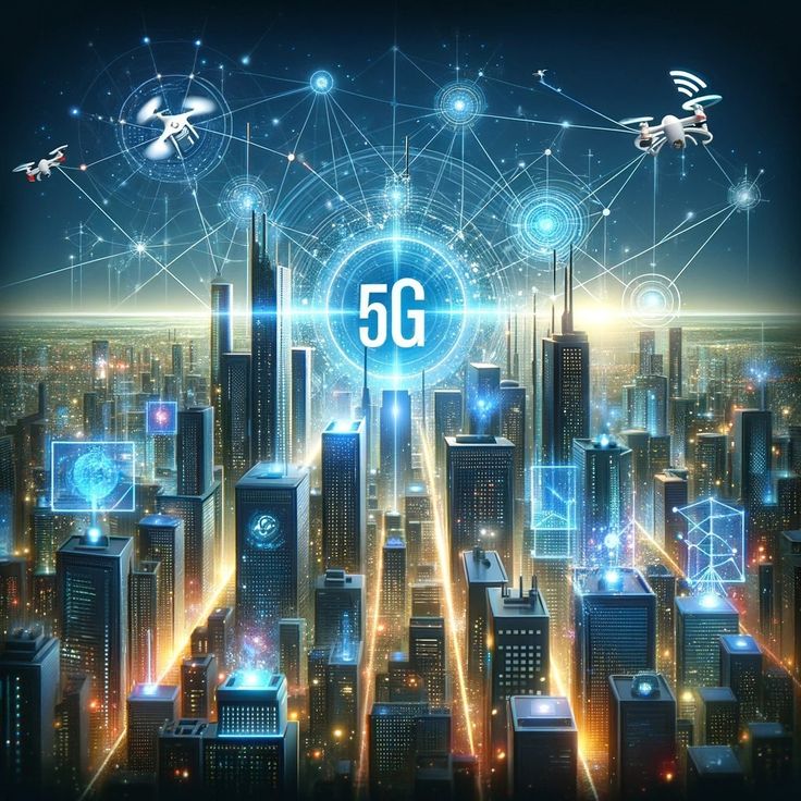 an image of a futuristic city with the word 5g above it