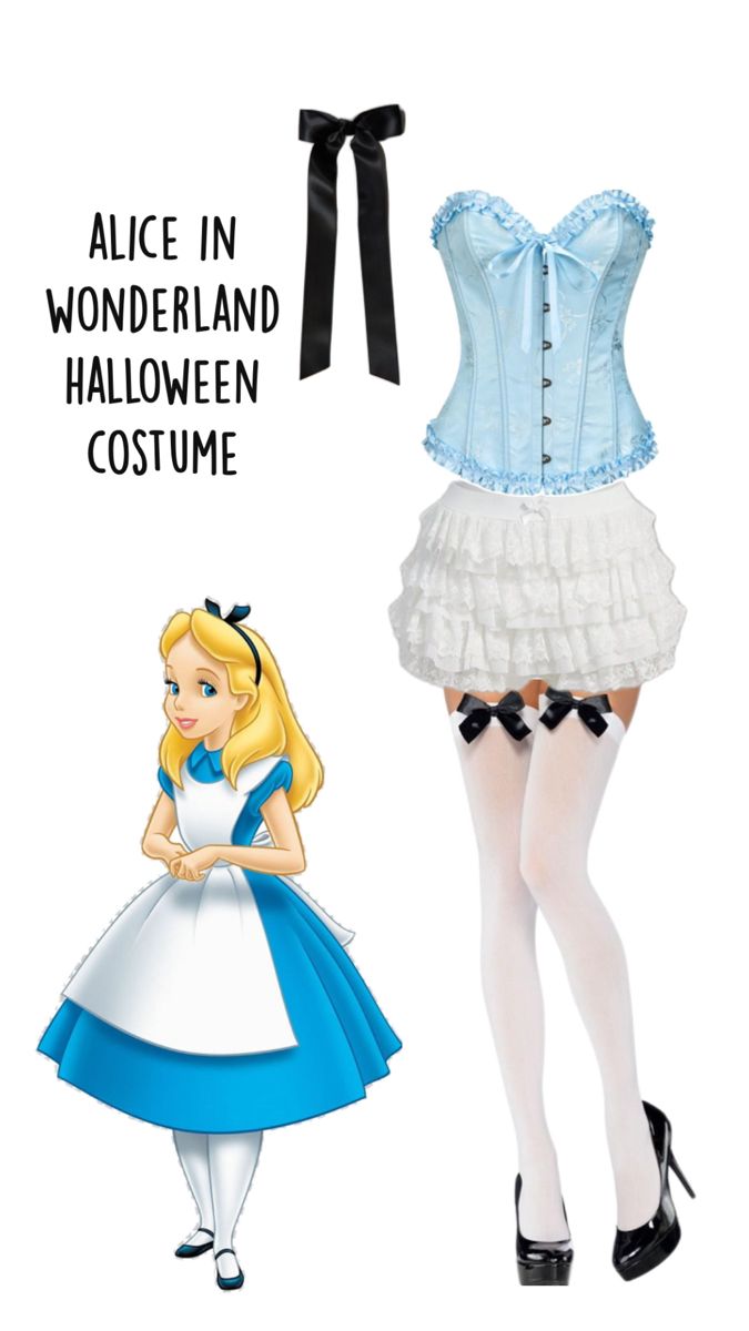 alice in wonderland halloween costume is shown next to an image of the same outfit as it appears