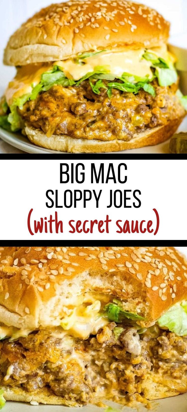 two pictures side by side with the same sandwich on top and bottom, one showing sloppy joe