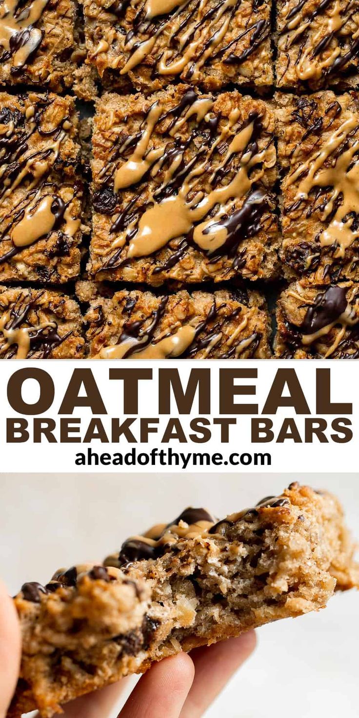 oatmeal breakfast bars with chocolate chips and peanut butter