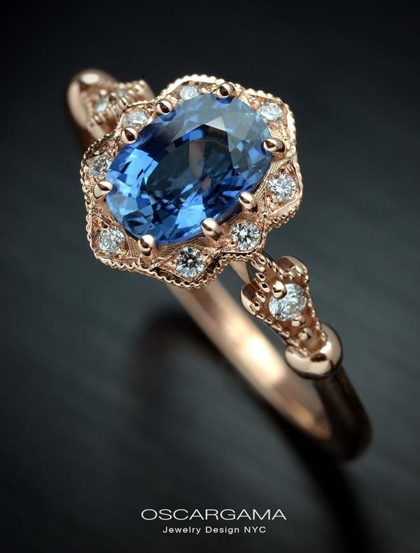 Natural Oval cornflower blue sapphire in a vintage inspired ring Timeless Blue Sapphire Wedding Ring, Heirloom Blue Sapphire Diamond Ring, Vintage Blue Sapphire Ring With Halo Setting, Timeless Blue Sapphire Ring With Rose Cut Diamonds, Elegant Oval Blue Sapphire Ring, Heirloom Blue Sapphire Ring With Rose Cut Diamonds, Blue Sapphire Heirloom Ring With Halo Design, Classic Blue Ring With Rose Cut Diamonds, Timeless Blue Oval Sapphire Ring