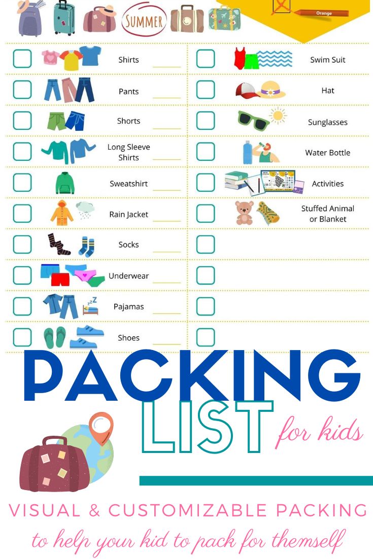 the packing list for kids is shown here