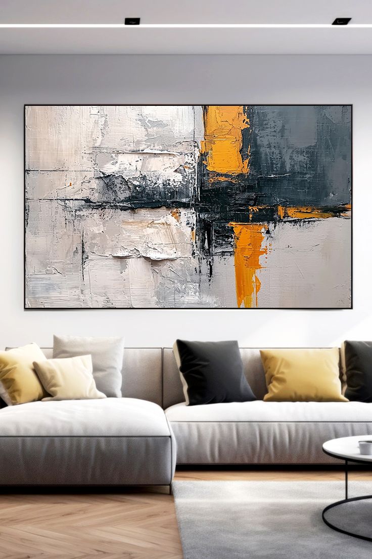 Original textured abstract painting with white, gray, and yellow palette knife strokes on canvas, modern wall art Digital Painting Portrait, Modern Abstract Wall Art, Home Decor Crate, Textured Painting, Painting Portrait, Abstract Wall, Texture Painting, Luxury Living Room, Abstract Landscape