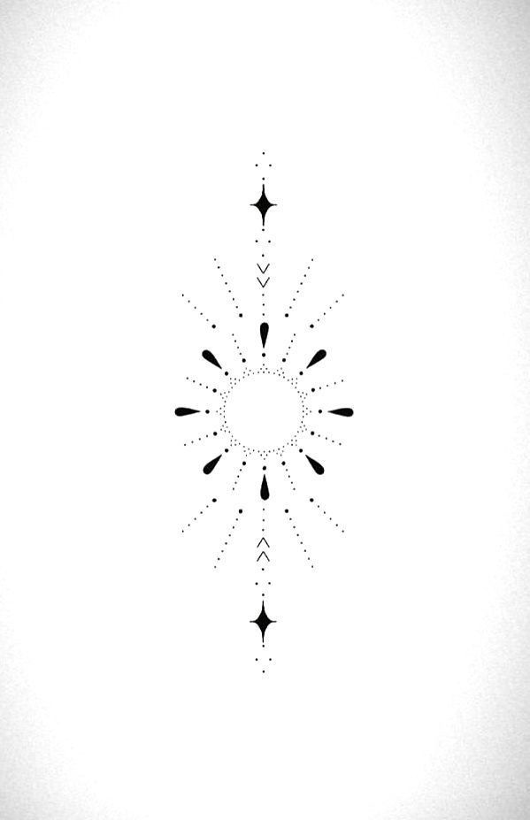 a black and white photo of a starburst with dots in the shape of a circle