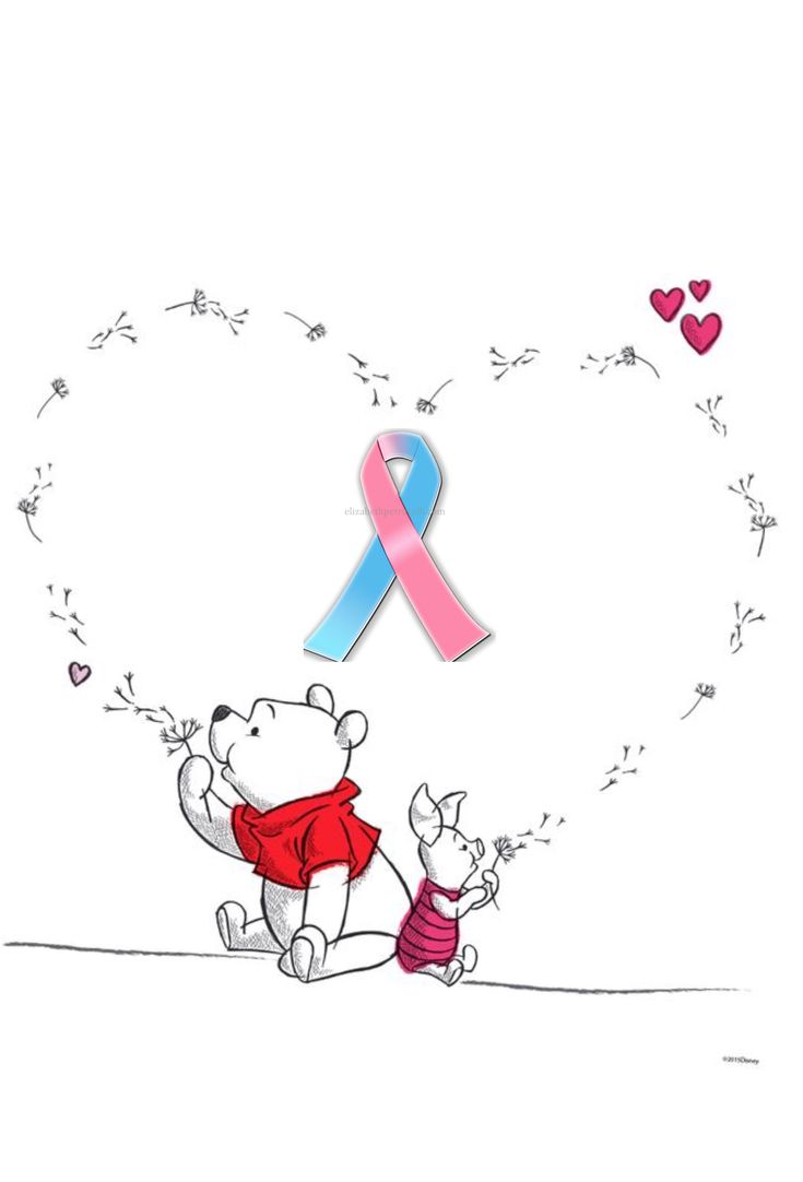 a drawing of two teddy bears with a pink ribbon in the shape of a heart