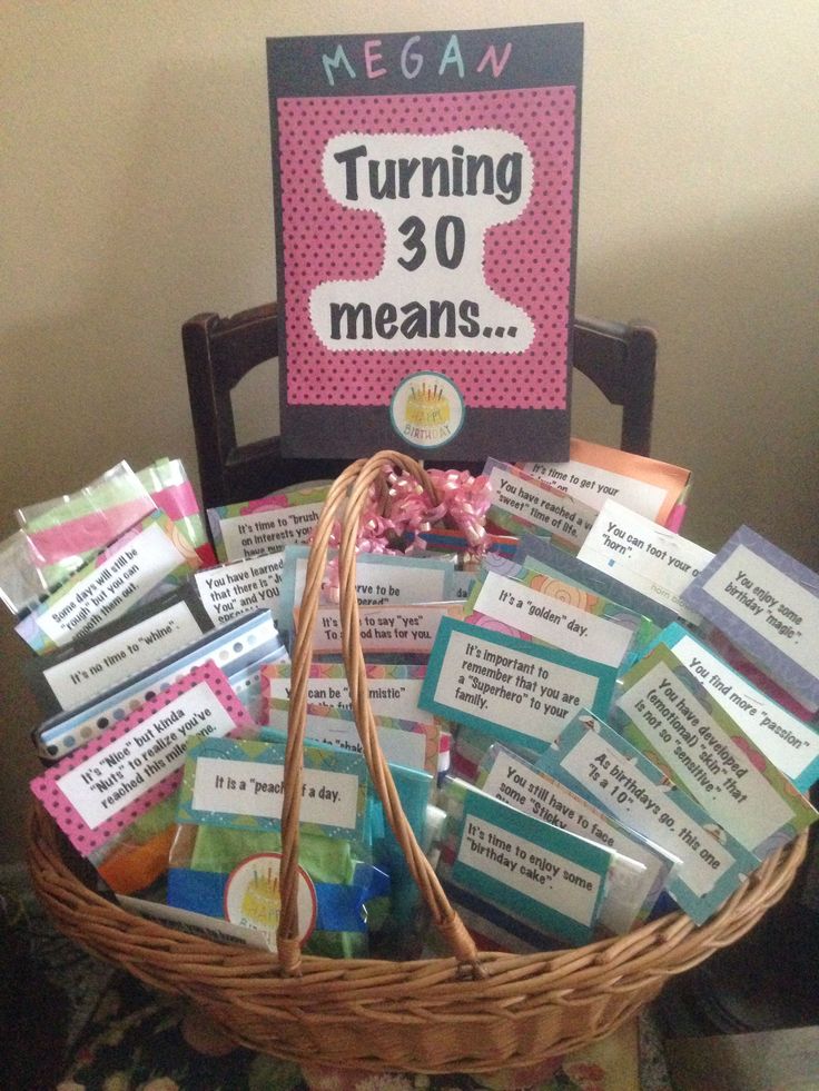 a basket filled with lots of candy and some sort of book on top of a table