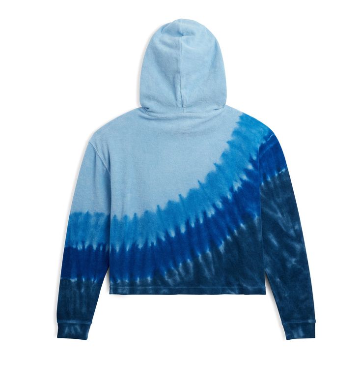 Terry Rec Hoodie - Blue Tie Dye – TomboyX Relaxed Fit Acid Wash Top With Drawstring Hood, Acid Wash Tops With Drawstring Hood And Relaxed Fit, Acid Wash Top With Drawstring Hood And Relaxed Fit, Trendy Blue Cotton Sweats, Blue Sweats With Drawstring Hood, Sporty Cotton Tie-dye Hoodie, Comfortable Blue Hoodie In Relaxed Fit, Sporty Tie-dye Hooded Hoodie, Sporty Tie Dye Hooded Hoodie