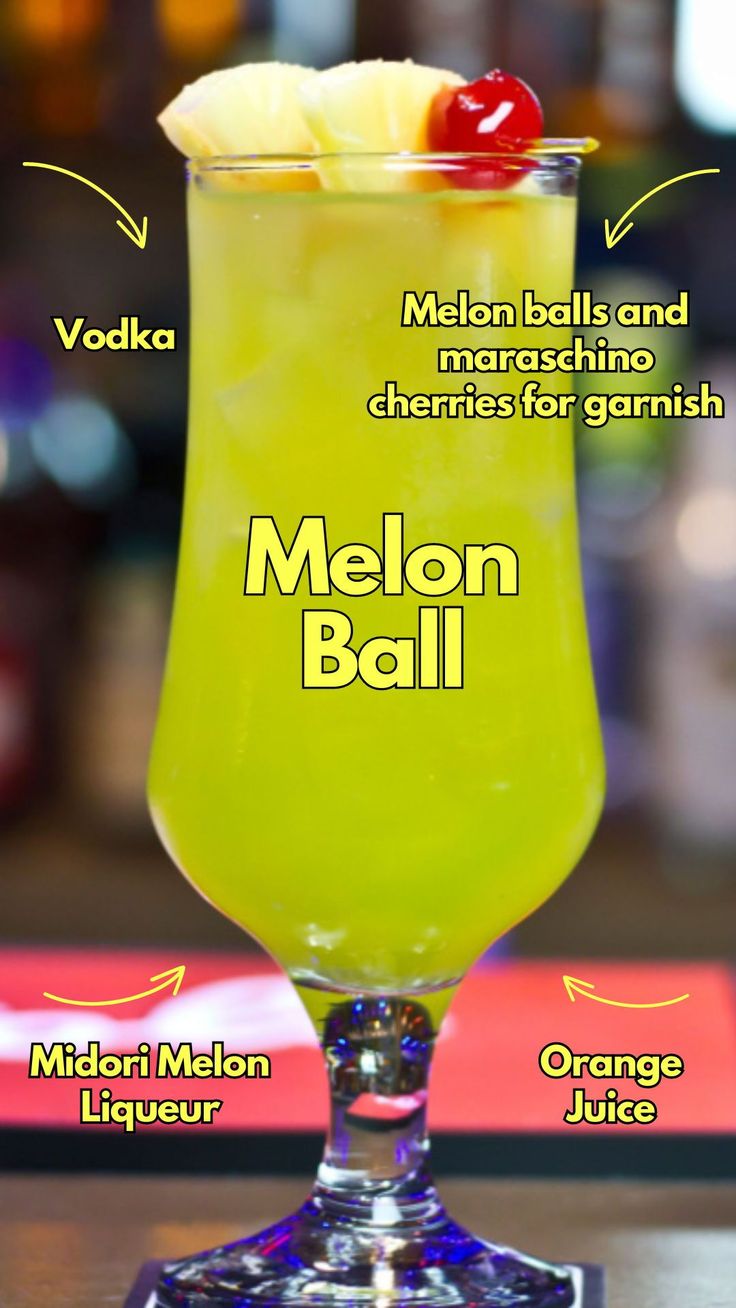 Discover the refreshing Melon Ball cocktail recipe: a perfect blend of melon liqueur, vodka, and orange juice. Ideal for summer parties. #MelonBall #Cocktail Drinks With Melon Liquor, Melon Liqueur Cocktails, Melonball Cocktail, Melon Liquor Drinks, Melon Cocktail Recipes, Melon Ball Drink, Margarita Board, Bartending Recipes, Melon Ball Cocktail