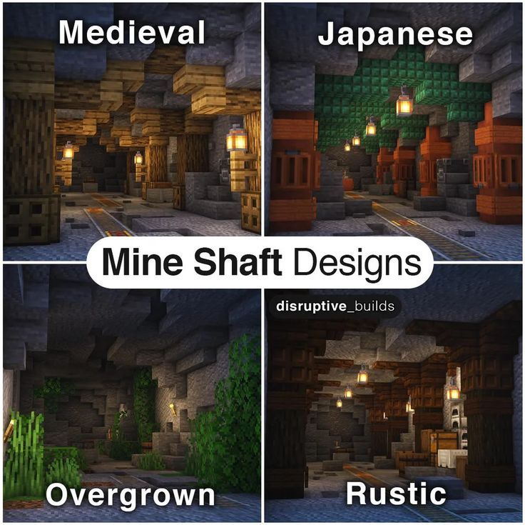 four different types of minecraft buildings with text