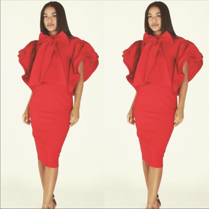 Red Midi Flutter Sleeves Midi Dress Summer Midi Dress With Butterfly Sleeves For Party, Summer Party Midi Dress With Butterfly Sleeves, Red Short Sleeve Dress With Bow, Red Summer Dress With Bow, Chic Red Dress With Flutter Sleeves, Chic Party Dress With Butterfly Sleeves, Red Ruffle Sleeve Summer Dress, Red Short Sleeve Midi Dress With Ruffles, Spring Party Dress With Butterfly Sleeves