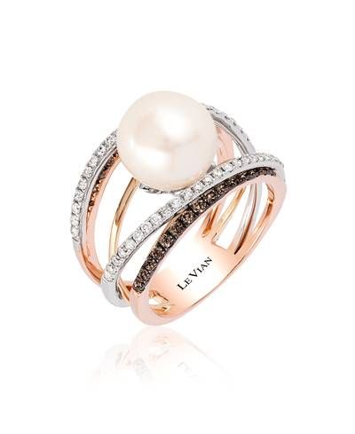 14K Tri Color Gold Vanilla Pearls™  cts. Ring with Chocolate Diamonds® 3/8 cts., Vanilla Diamonds® 1/3 cts. Lavender Jewellery, Argyle Diamonds, Gold Sapphire Ring, Chocolate Diamonds, Pearl And Diamond Ring, Le Vian, Sapphire Engagement Ring Blue, Ring With Diamond, Fresh Water Pearl