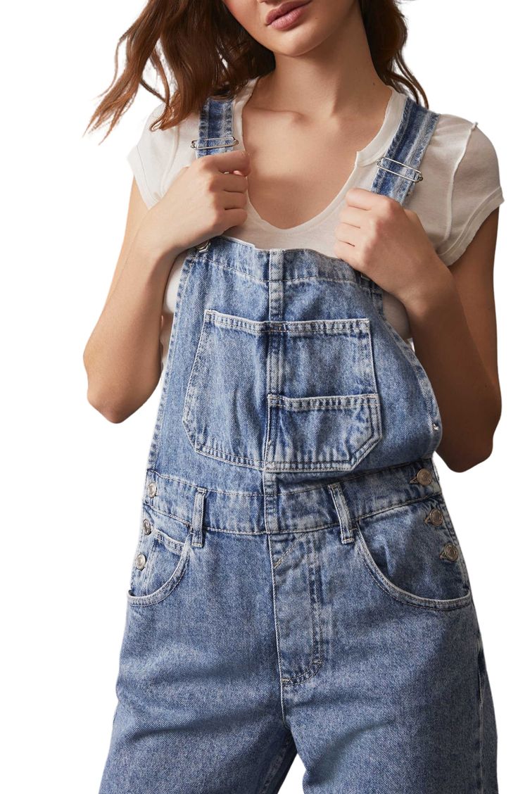 Rock a laid-back look in these nonstretch denim overalls fashioned in a vintage-style wash with plenty of pockets. 50" center front length; 28 1/2" inseam; 16" leg opening (size Medium) Adjustable buckle straps; side button closures Bib pockets; five-pocket style 100% cotton Dry clean or machine wash, tumble dry Imported Women's Clothing Ziggy Shortalls, Ziggy Overalls, Denim Shortalls, Overalls Fashion, Matching Sets Outfit, Corset Crop Top, Rock A, Crop Top Sweater, Denim Overalls