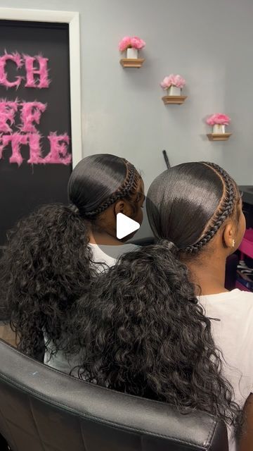 Two Ponytails For Kids, 2 Braids And Ponytail, Quick Hairstyles Ponytail, Kids Weave Ponytail, Kids Sleek Ponytail, Kids Half Up Half Down, Half Up Half Down Kids Hair, Braid Ponytail For Black Kids, 2 Braids Into Ponytail