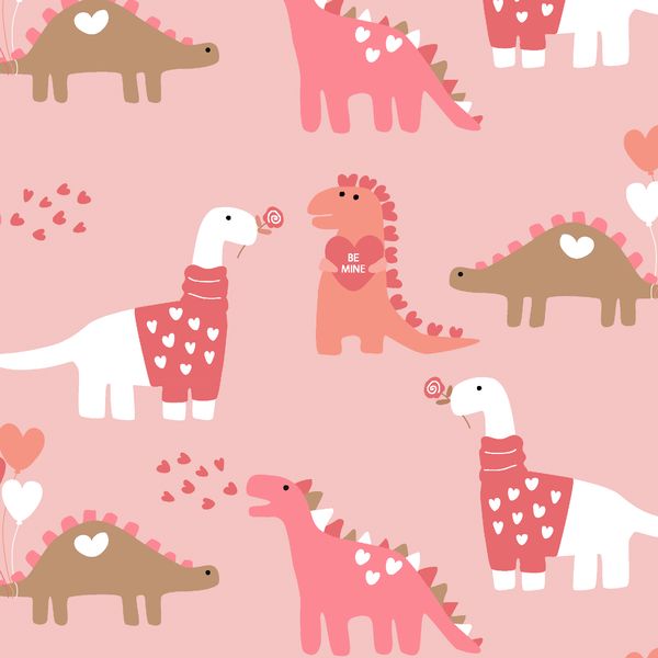 pink and brown dinosaurs with hearts on them