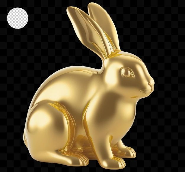 a golden rabbit sitting on top of a black background