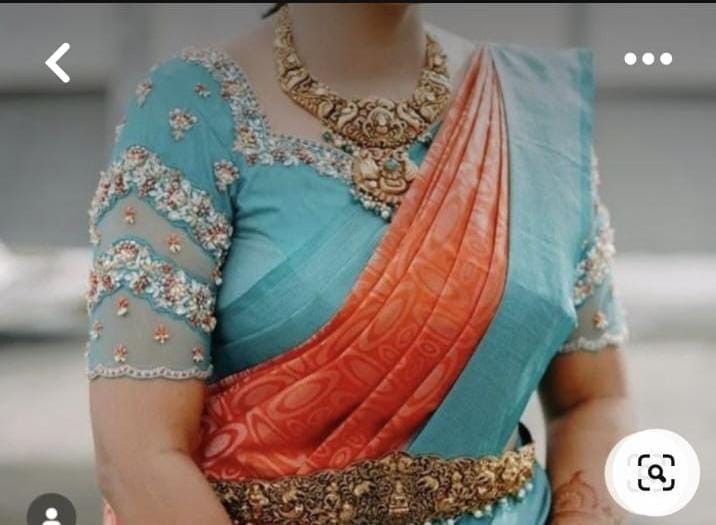 Netted Blouse Designs Maggam Work, Silk Saree Netted Blouse Designs, Net Blouse With Aari Work, Net Hand Blouse Designs, Net Blouse For Silk Saree, Net Hands Maggam Work Blouses, Maggam Work Blouse Designs Latest Net, Net Blouse Designs Maggam Work, Net Sleeves Blouse Designs For Silk Saree