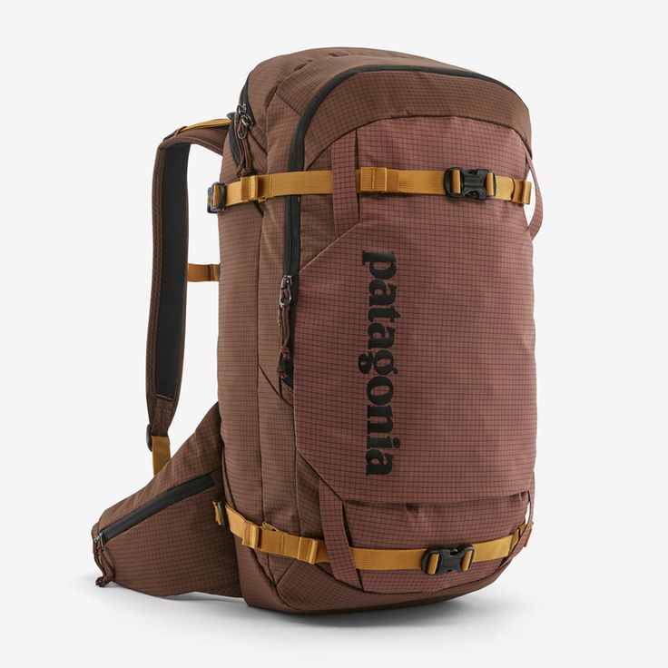 the patagon backpack is brown and has straps around it's back pocket