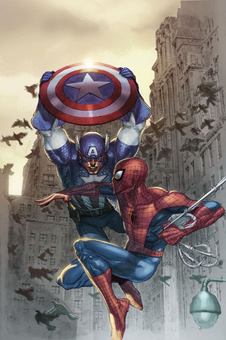 the spider - man and captain america are flying through the air