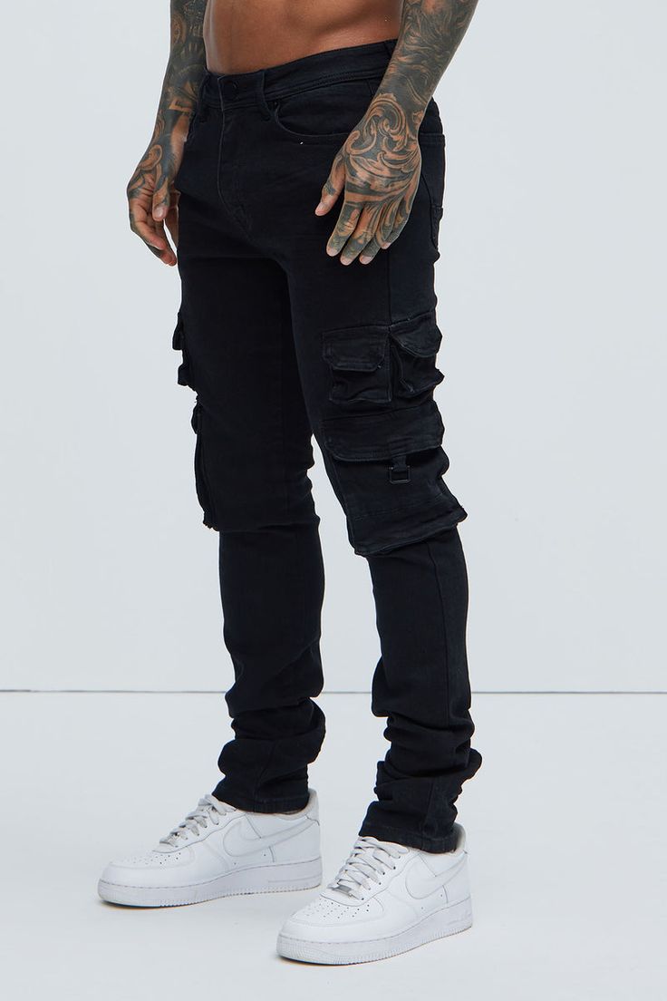 Loaded Stacked Skinny Cargo Jeans - Black | Fashion Nova Distressed Fitted Cargo Jeans, Black Utility Distressed Jeans, Black Distressed Utility Jeans, Ripped Fitted Cargo Jeans, Ripped Fitted Casual Cargo Jeans, Casual Ripped Fitted Cargo Jeans, Fitted Ripped Casual Cargo Jeans, Fitted Distressed Dark Wash Cargo Jeans, Fitted Dark Wash Distressed Cargo Jeans