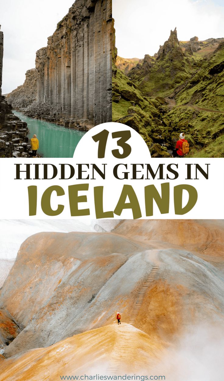 iceland with text overlay that reads 13 hidden gems in iceland, and an image of the