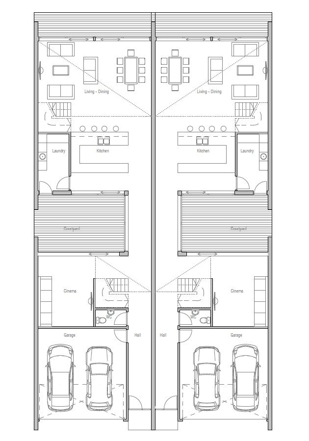 two story house plan with garage and living room